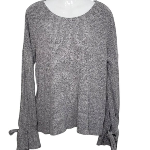 Lucky Brand Knit  Grey Crew Neck Sweater Tie Wrist Size Large - Picture 1 of 13